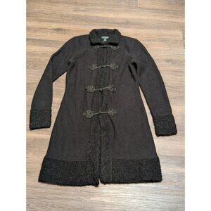 Lauren Ralph Lauren Alexander Jacket Black High Collar Lamb Fur Trim Coat XS